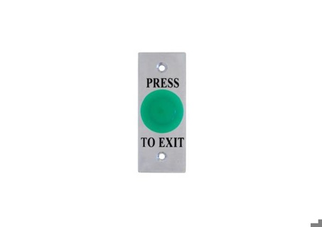 Exit Button, Small Mushroom Head, Green, Narrow Stainless Steel Plate