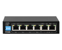 D-Link 6-Port 10/100Mbps PoE Switch with 4 Long Reach PoE Ports and 2 Uplink Ports. PoE