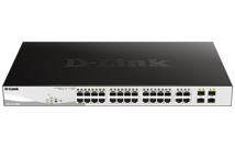D-Link 28-Port Gigabit WebSmart PoE Switch with 24 RJ45 and 4 SFP Ports. PoE budget 370W.