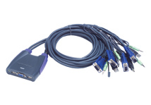 Aten Compact KVM Switch 4 Port Single Display VGA w/audio, 0.9m Cable, Computer Selection Via Hotkey